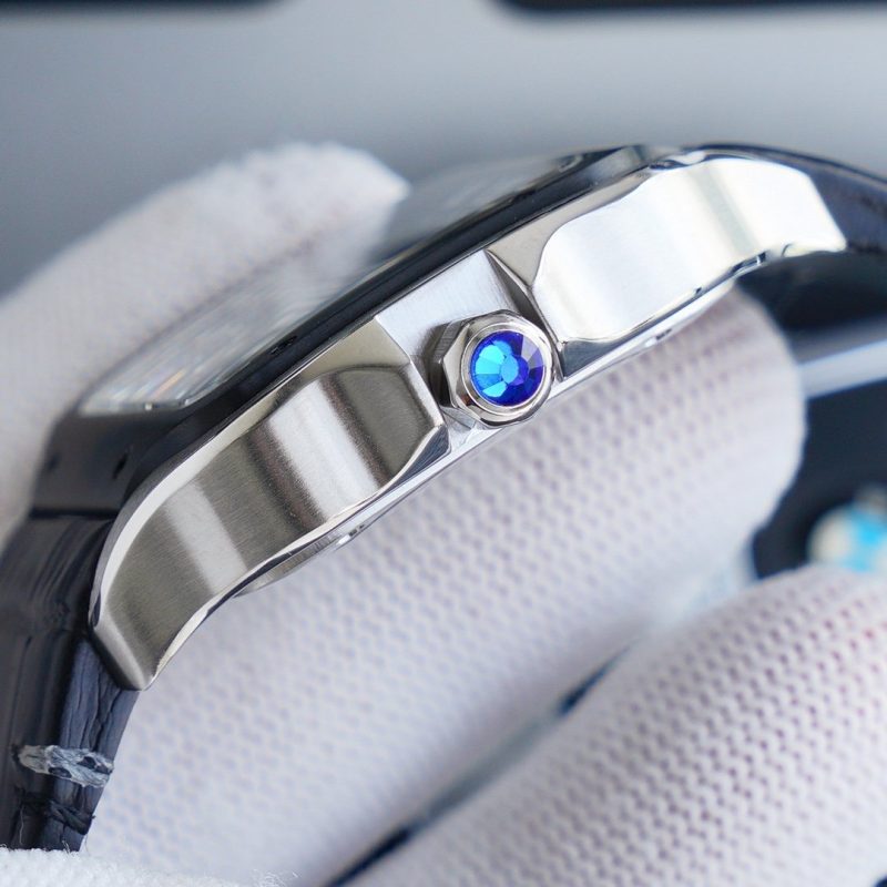 13271013249658358 SANTOS 40MM STAINLESS STEEL BLACK BEZEL LEATHER STRAP