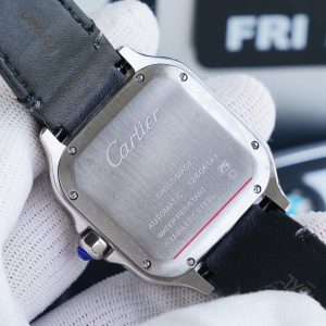 13271013251658861 SANTOS 40MM STAINLESS STEEL BLACK BEZEL LEATHER STRAP