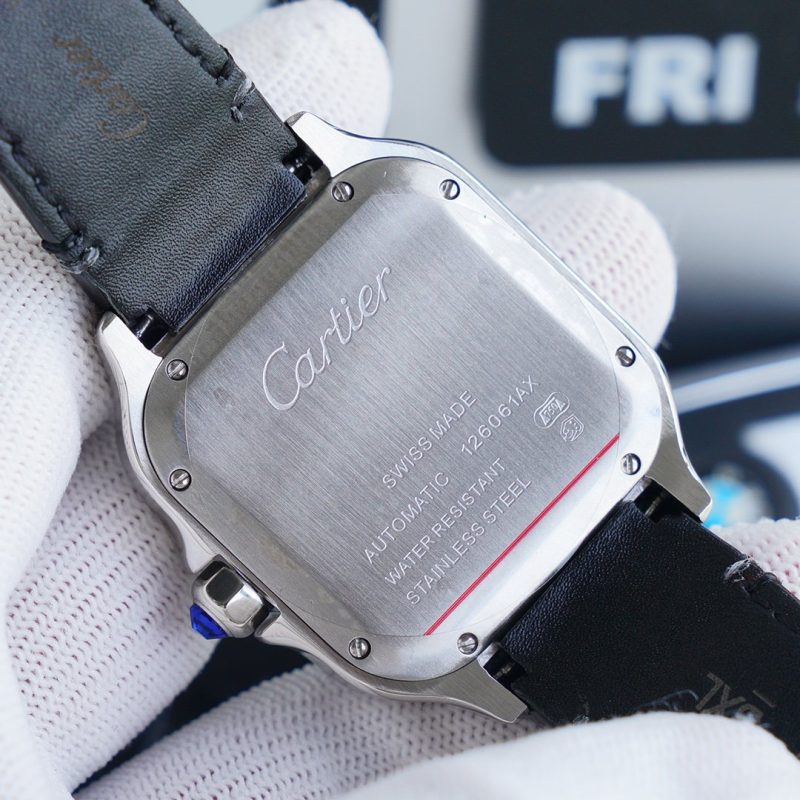 13271013251658861 SANTOS 40MM STAINLESS STEEL BLACK BEZEL LEATHER STRAP