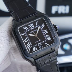 13271013292733437 SANTOS 40MM BLACK CASE LEATHER STRAP