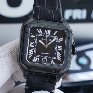 13271013308143845 SANTOS 40MM BLACK CASE LEATHER STRAP