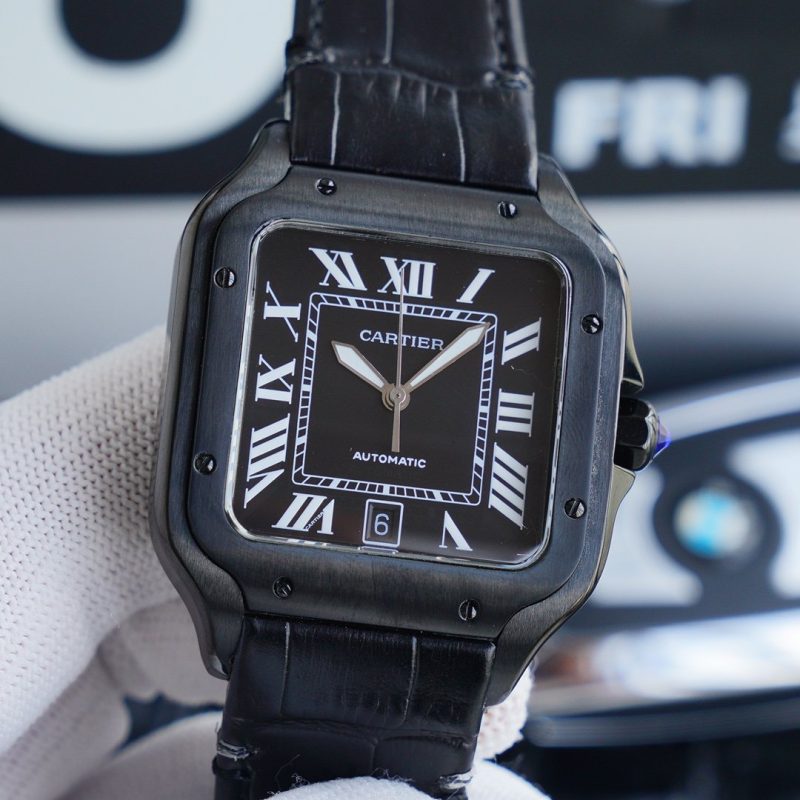 13271013308143845 SANTOS 40MM BLACK CASE LEATHER STRAP