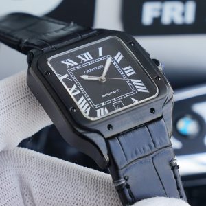 13271013309960247 SANTOS 40MM BLACK CASE LEATHER STRAP