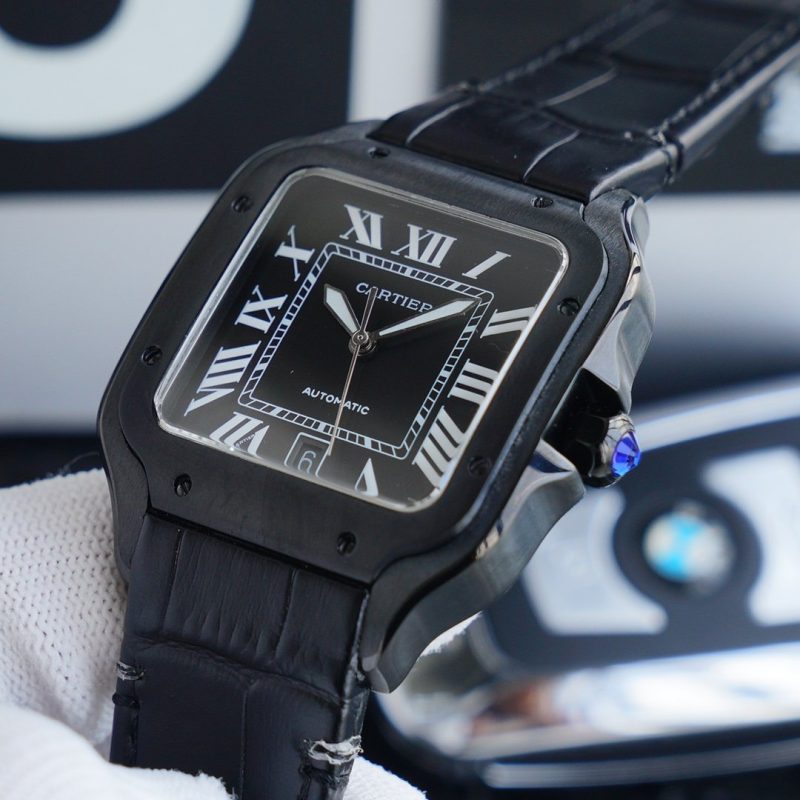 13271013310934391 SANTOS 40MM BLACK CASE LEATHER STRAP