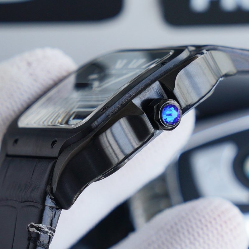 13271013312840195 SANTOS 40MM BLACK CASE LEATHER STRAP