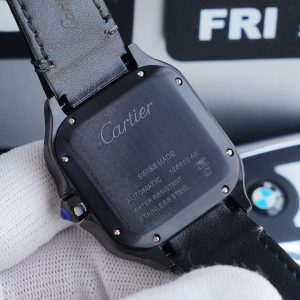 13271013314733953 SANTOS 40MM BLACK CASE LEATHER STRAP