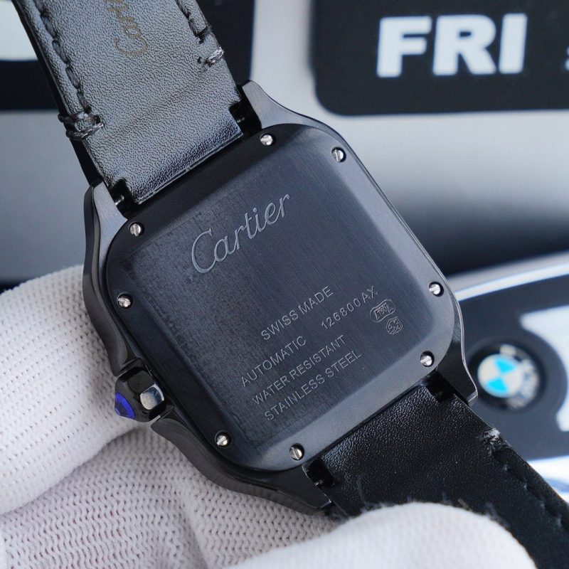 13271013314733953 SANTOS 40MM BLACK CASE LEATHER STRAP