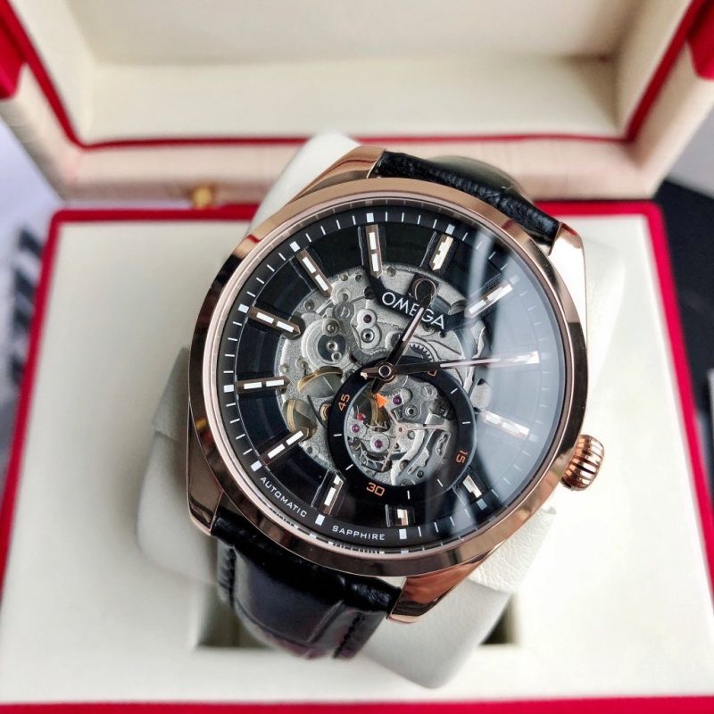SEAMASTER SKELETON DIAL ROSE GOLD CASE LEATHER