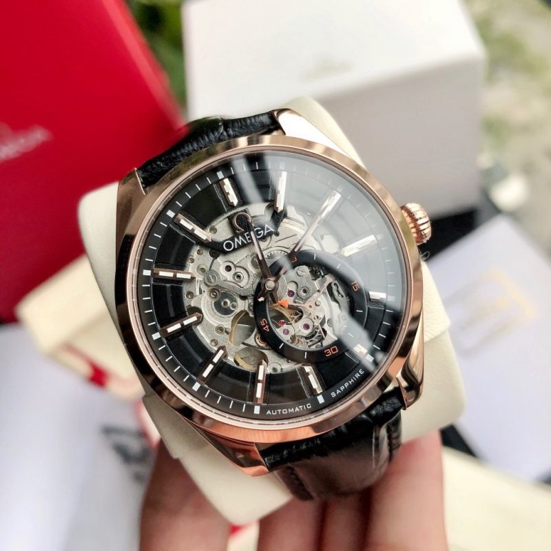 SEAMASTER SKELETON DIAL ROSE GOLD CASE LEATHER