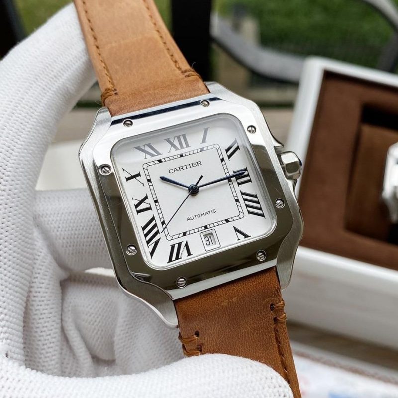 13272571766035953 SANTOS DE CARTIE 39MM STEEL CASE LEATHER STRAP
