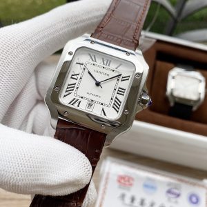 13272571769695851 SANTOS DE CARTIE 39MM STEEL CASE LEATHER STRAP