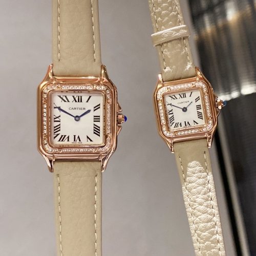 13272833930692401_4bafe92d-6fdb-4c03-9d85-c1b3334782ff PANTHERE DE CARTIE DIAMOND BEZEL ROSE GOLD BEIGE LEATHER