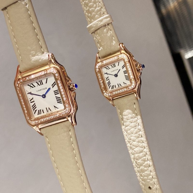 13272833950581500_88960eb4-f1e6-44ef-abb1-8ac5228d2180 PANTHERE DE CARTIE DIAMOND BEZEL ROSE GOLD BEIGE LEATHER