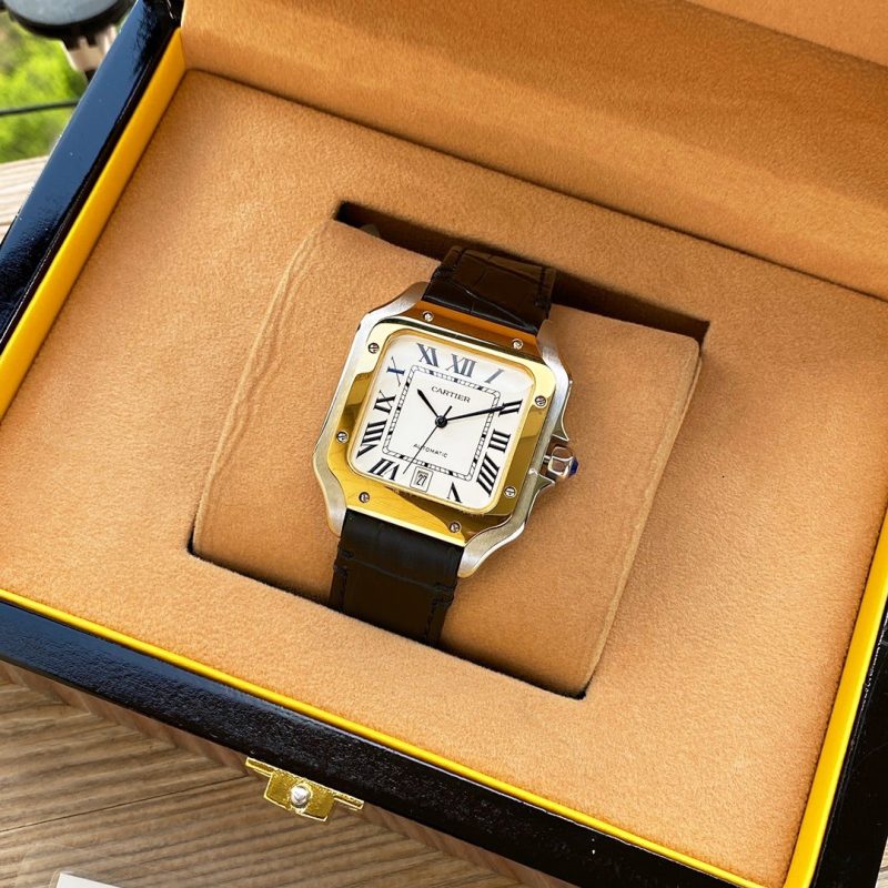 13273087321390471 SANTOS 38MM GOLD STEEL AUTOMATIC LEATHER