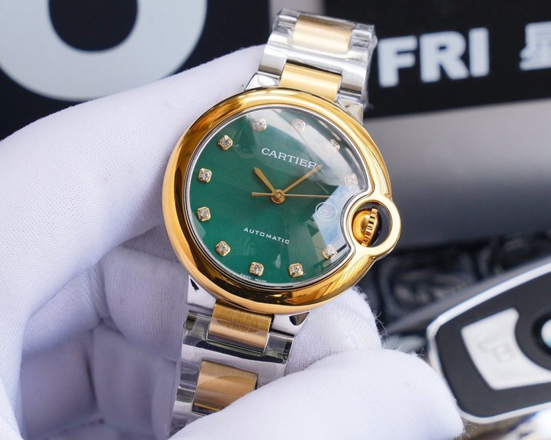 13274466059373701 BALLON BLEU 33MM GOLD GREEN DIAL DIAMOND NUMERALS