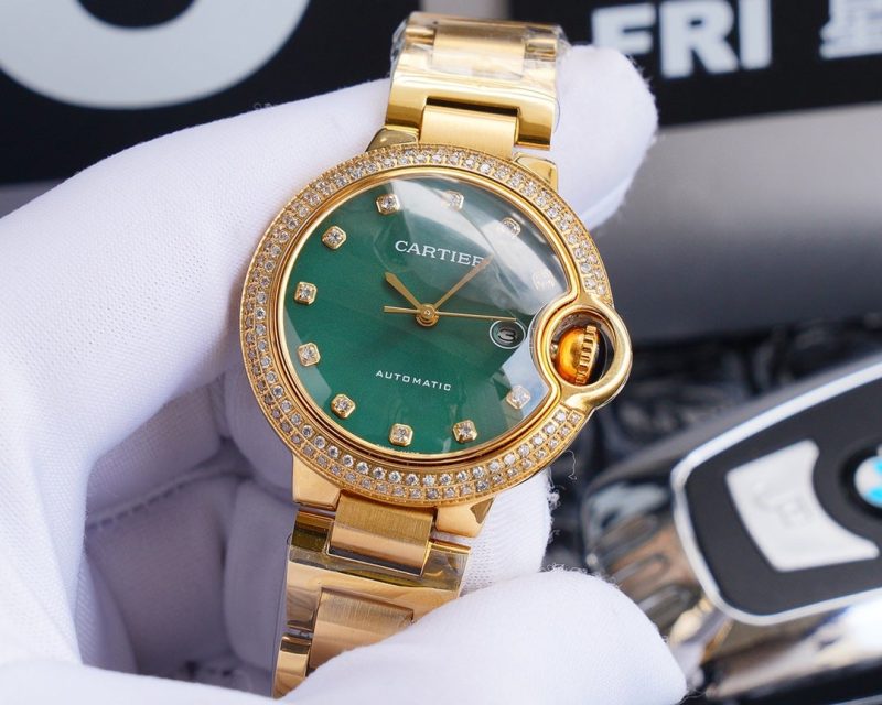 13274466060260150 BALLON BLEU 33MM GOLD GREEN DIAL DIAMOND NUMERALS