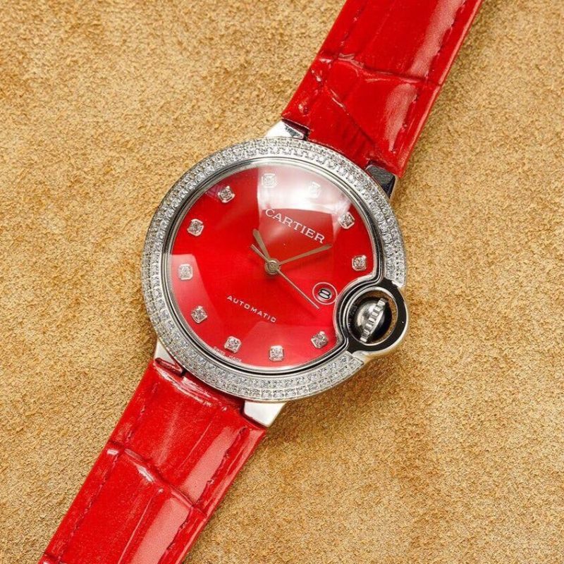 13274466919328452 BALLON BLEU 33MM STEEL CASE DIAMOND NUMERALS LEATHER STRAP