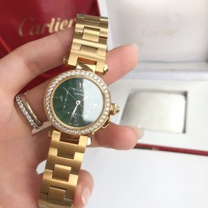 13276885737929558 CARTIE PASHA 35MM QUARTZ GOLD CASE DIAMOND BEZEL BLUE DIAL