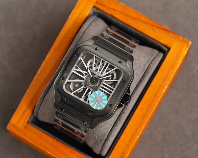 SANTOS DE CARTIE STAINLES STEEL SKELETON DIAL ALL BLACK