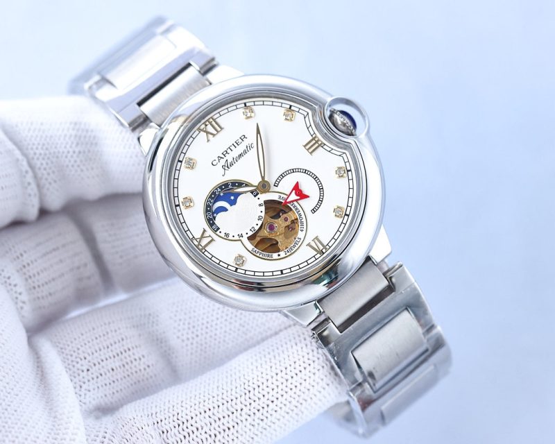 BALLON BLEU 36MM OPEN HEART PINK DIAMOND NUMERALS STEEL STRAP