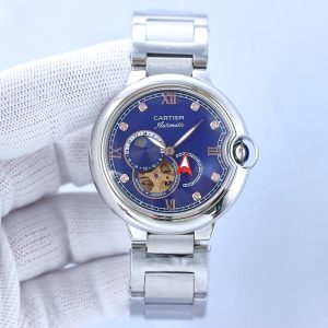 BALLON BLEU 36MM OPEN HEART PINK DIAMOND NUMERALS STEEL STRAP