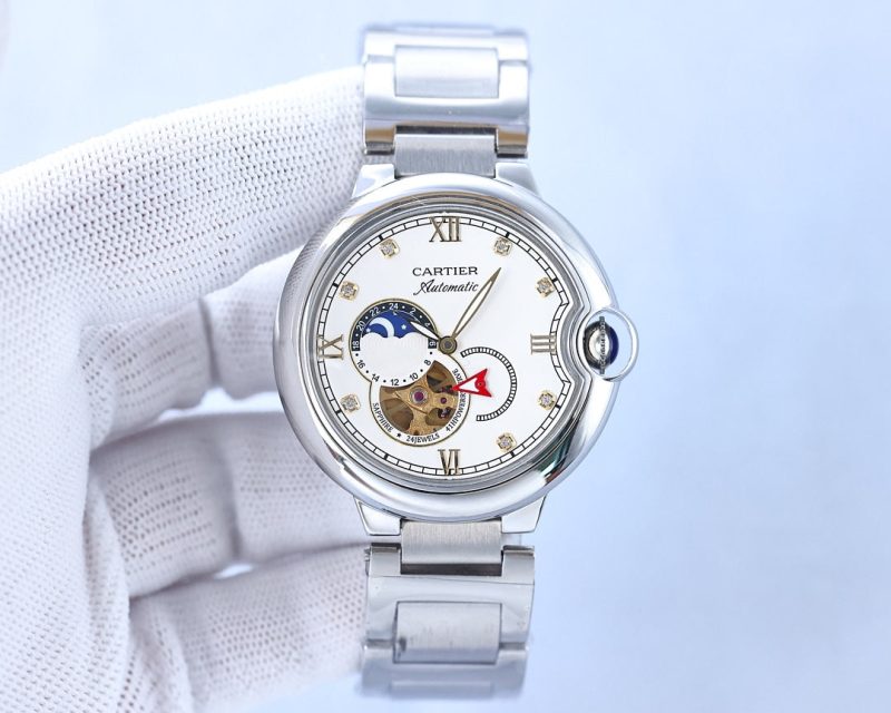 BALLON BLEU 36MM OPEN HEART PINK DIAMOND NUMERALS STEEL STRAP