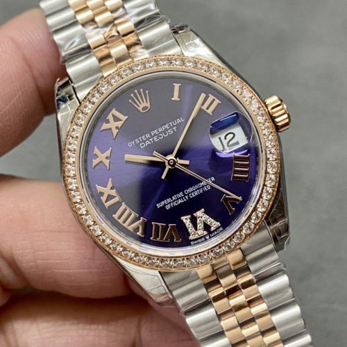DATEJUST 31MM PINK GOLD STEEL AUBERGINE DIAL