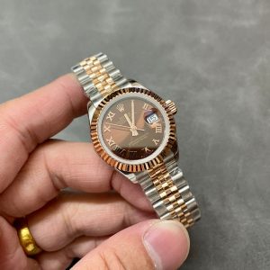 DATEJUST 28MM PINK GOLD STEEL CHOCOLATE DIAL