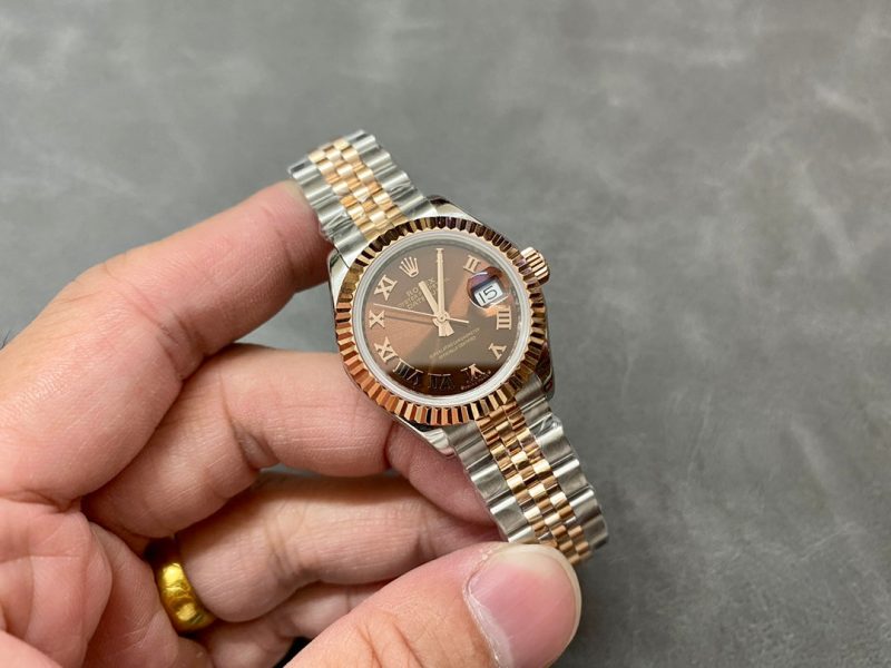 DATEJUST 28MM PINK GOLD STEEL CHOCOLATE DIAL