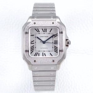 SANTOS LADY 35.1MM AUTOMATIC SILVER DIAMOND BEZEL