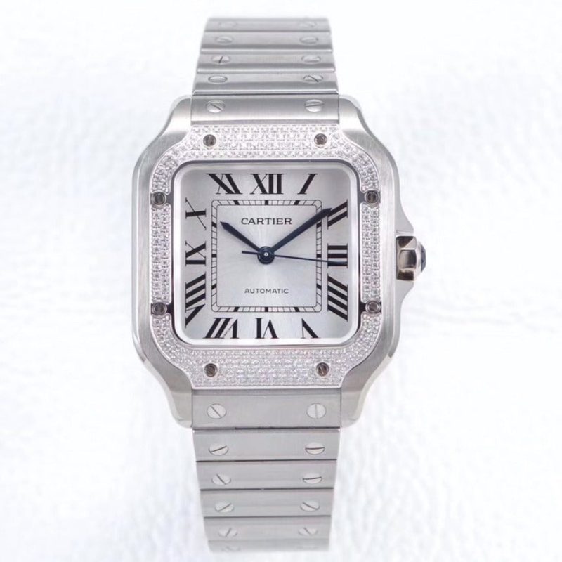 SANTOS LADY 35.1MM AUTOMATIC SILVER DIAMOND BEZEL