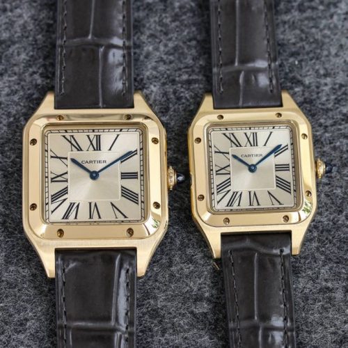 SANTOS DUMONT LADY GOLD CASE CROCODILE STRAP