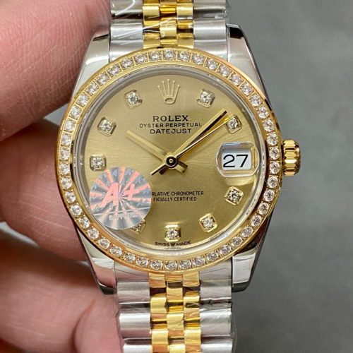 DATEJUST 31MM GOLD STEEL DIAMOND BEZEL YELLOW DIAL