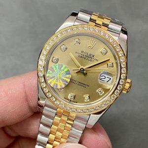 DATEJUST 31MM GOLD STEEL DIAMOND BEZEL YELLOW DIAL