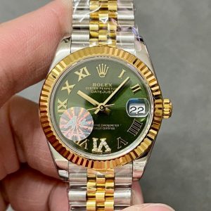 13343576466482680 DATEJUST 36MM GOLD STEEL DIAMOND NUMERALS GREEN DIAL