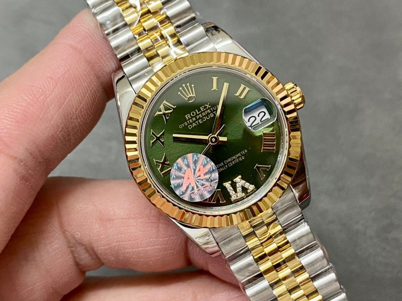 13343576489662518 DATEJUST 36MM GOLD STEEL DIAMOND NUMERALS GREEN DIAL