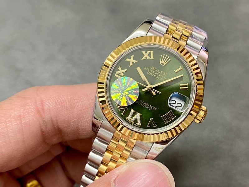 13343576491166304 DATEJUST 36MM GOLD STEEL DIAMOND NUMERALS GREEN DIAL