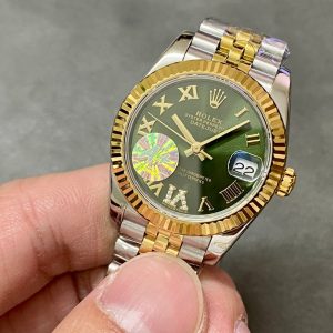 13343576500013639 DATEJUST 36MM GOLD STEEL DIAMOND NUMERALS GREEN DIAL