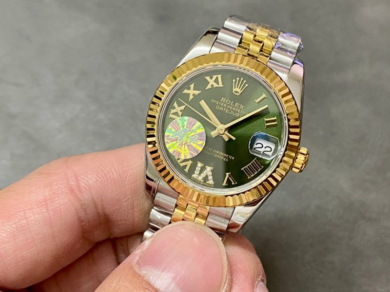 13343576500013639 DATEJUST 36MM GOLD STEEL DIAMOND NUMERALS GREEN DIAL