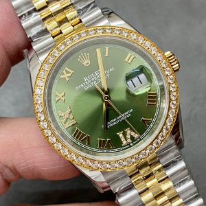 DATEJUST 36MM GOLD STEEL DIAMOND BEZEL GREEN DIAL