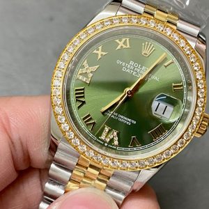 DATEJUST 36MM GOLD STEEL DIAMOND BEZEL GREEN DIAL