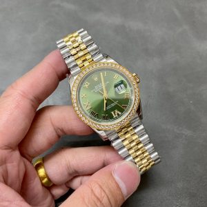 DATEJUST 36MM GOLD STEEL DIAMOND BEZEL GREEN DIAL