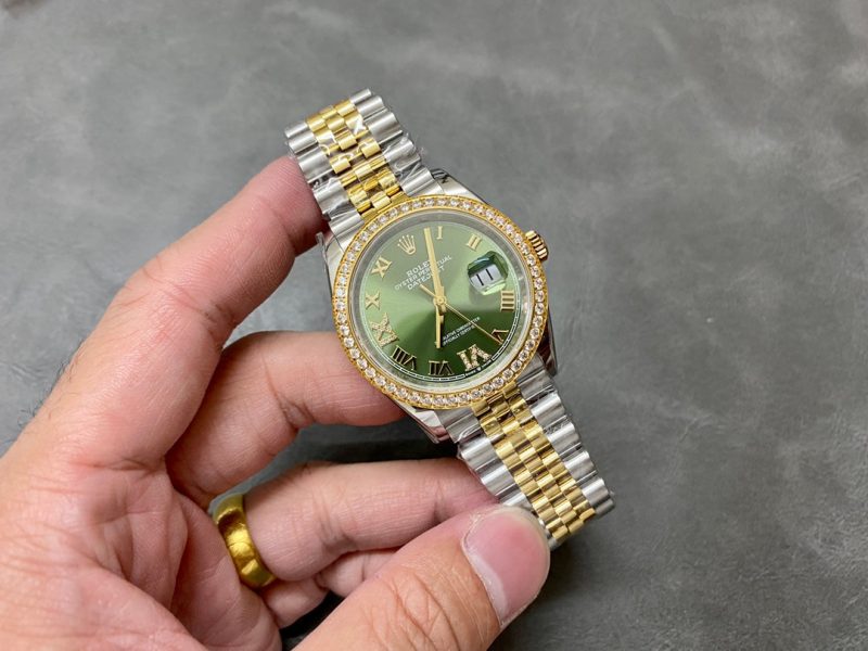 DATEJUST 36MM GOLD STEEL DIAMOND BEZEL GREEN DIAL