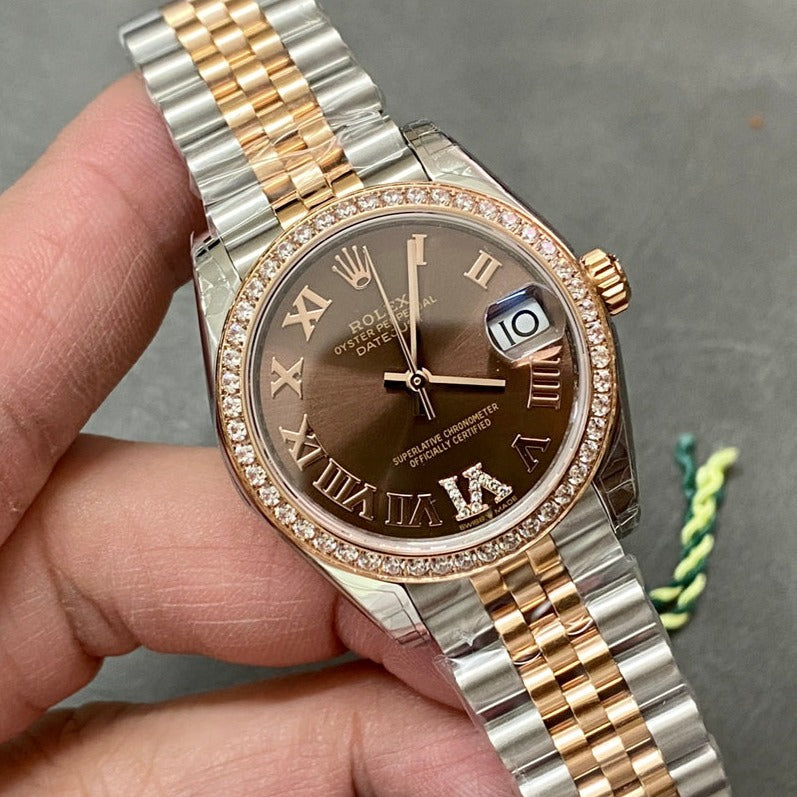 13343576762178774 DATEJUST 31MM PINK GOLD STEEL CHOCOLATE DIAL