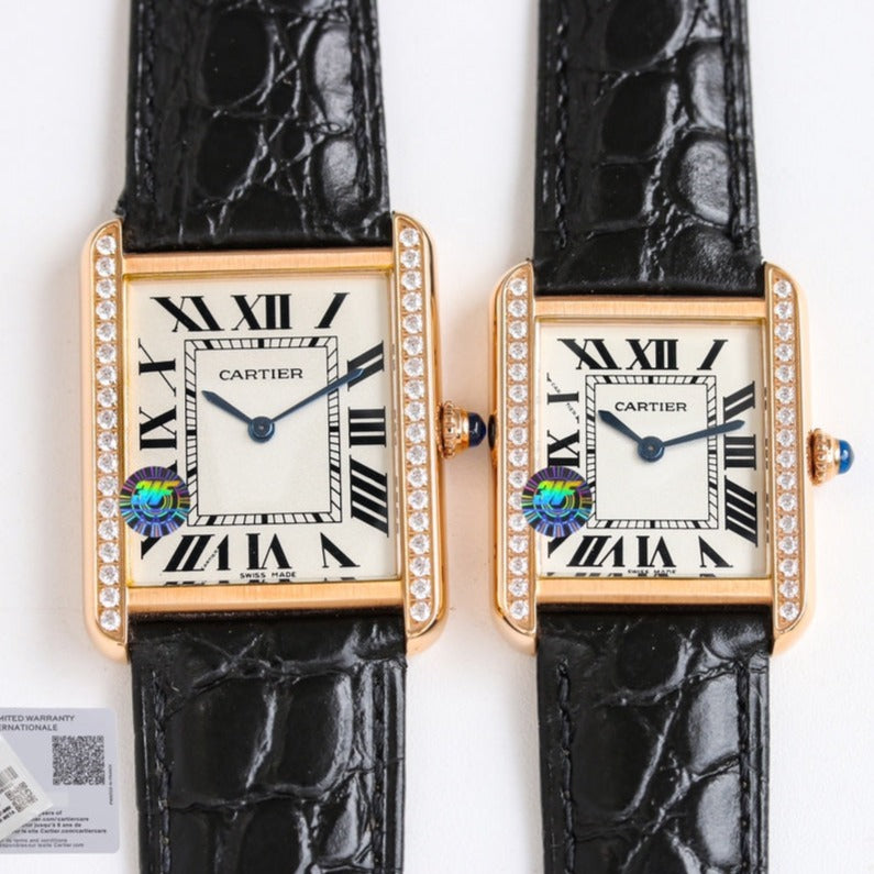 13344678858420623 TANK SOLO PINK GOLD DIAMOND BEZEL CROCODILE LEATHER