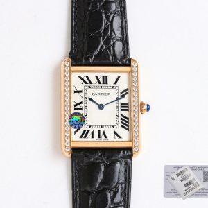 13344678862293698 TANK SOLO PINK GOLD DIAMOND BEZEL CROCODILE LEATHER