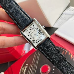 13349439429733042 TANK SOLO SILVER CASE BLACK CALFSKIN LEATHER