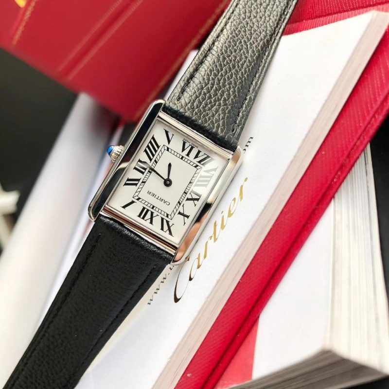 13349439433978794 TANK SOLO SILVER CASE BLACK CALFSKIN LEATHER