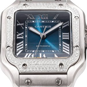 SANTOS LADY 35.1MM STEEL CASE BLUE DIAL DIAMOND BEZEL