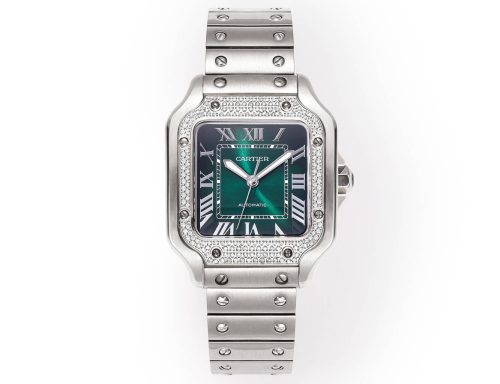 SANTOS LADY 35.1MM STEEL CASE DEEP GREEN DIAL DIAMOND BEZEL
